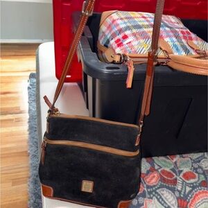 Dooney & Bourke Black and Brown Messenger Bag with Leather Trim